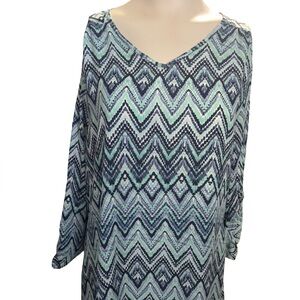 Zac & Rachel Blue and Green Chevron Blouse
